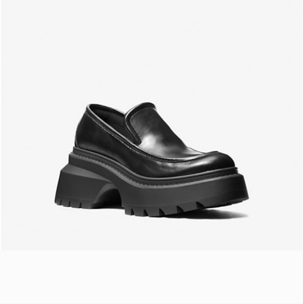 Michael Kors Black Leather Platform Loafers